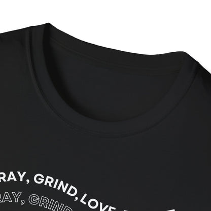 Pray Grind Love Repeat front print